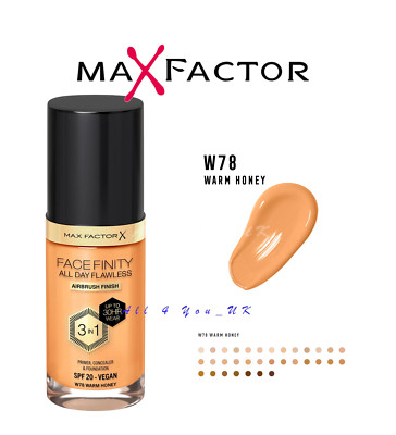 MAX FACTOR FACEFINITY ALL DAY MAKELLOS 3 IN 1 VEGANE FOUNDATION W78 WARM HONEY