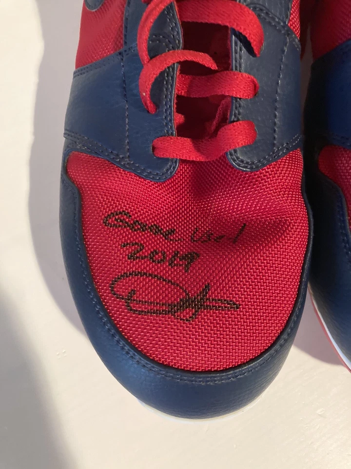 Botines e insc Jordan Dexter Fowler Cardenales de San Luis firmados GU azules y rojos Foto 2 de 4