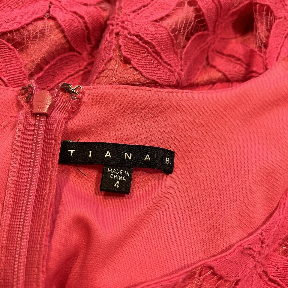 Tiana B Womens Pink Floral Lace Cocktail Party Dress Size 4 - Image 4 of 4