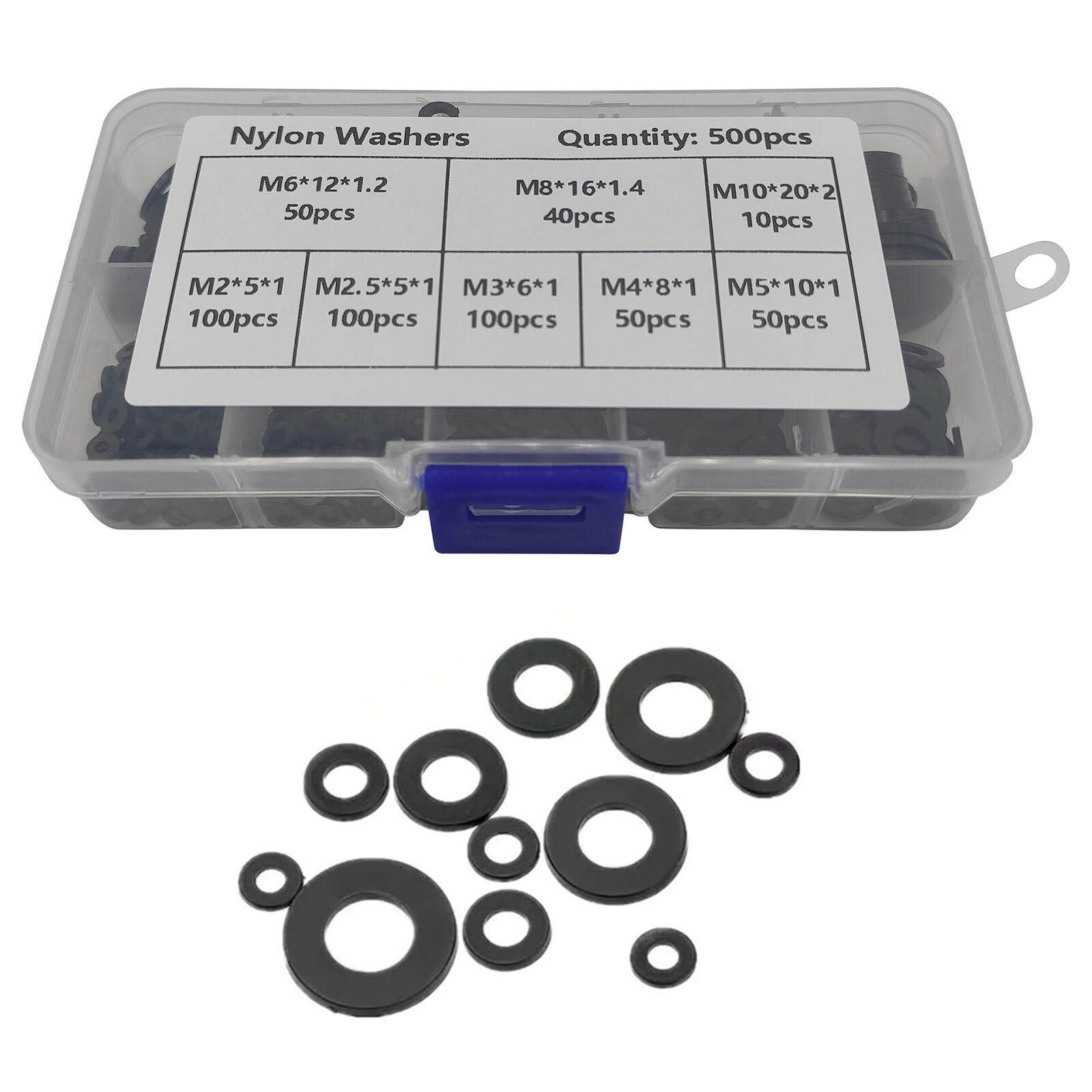 500PCS Nylon Washer Flat Assortment Set 8 Sizes Sealing Spacer Gasket Ring
