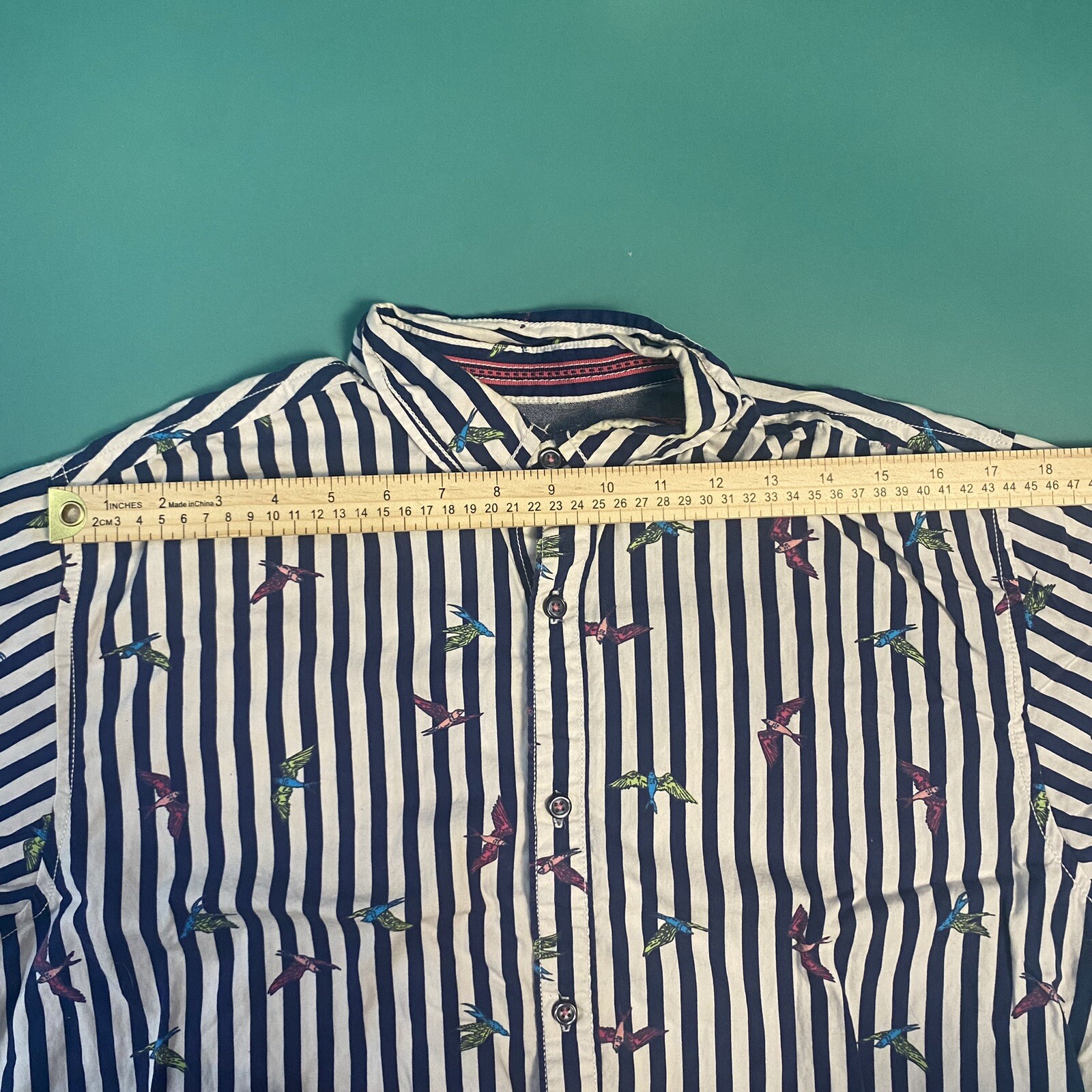 Large Stripe Patterned Short Sleeve Button Up Sta… - image 3