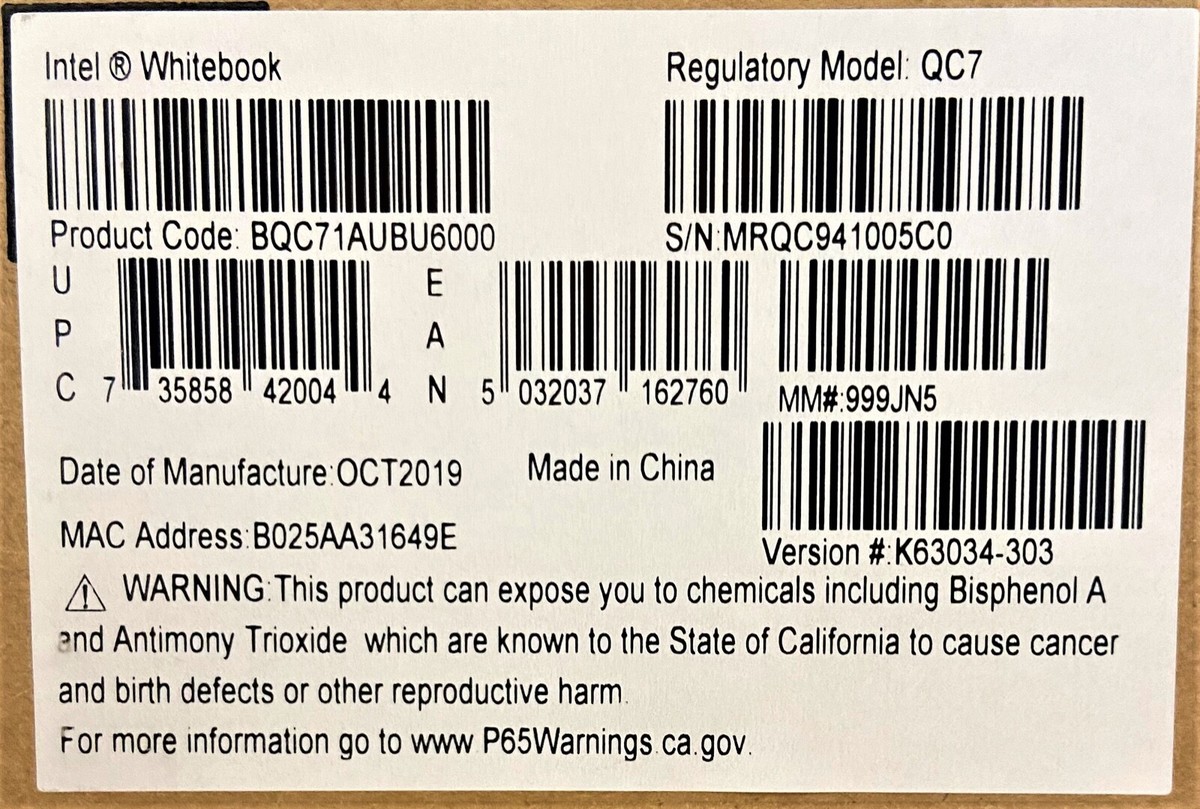 Intel BQC71AUBU6000 WHITEBOOK CORE I7 GTX1660TI 16GB RAM WINDOWS
