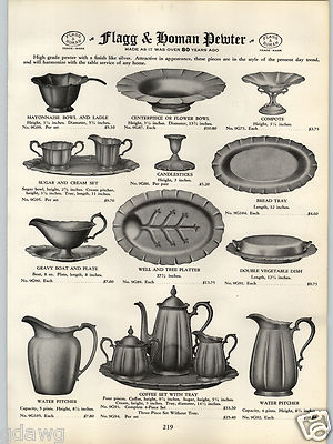 1934 PAPER AD Flagg & Homan Pewter Coffee Set Tray Water Pitcher