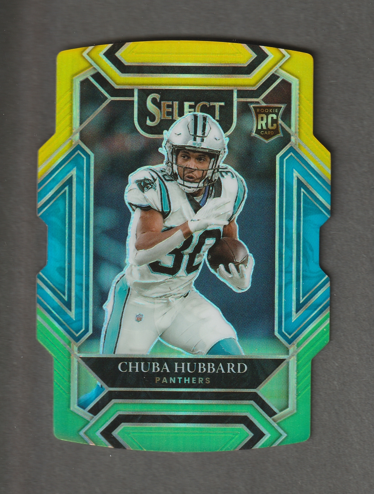 2021 Panini Select #276 Chuba Hubbard Green and Yellow Prizm Die Cut