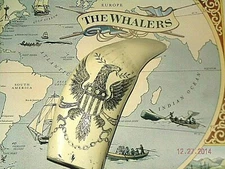 Scrimshaw  whale tooth RESIN REPRODUCTION "FREEDOM AND LIBERTY" 7" on curve   