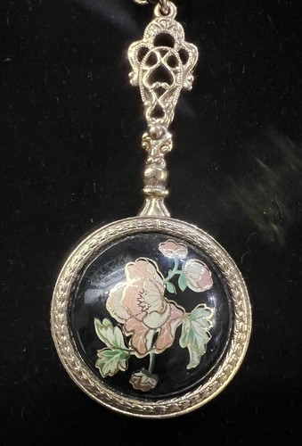 Vintage 1928 Hand Held Flirting Mirror Filigree Pendant Necklace 32” ——603 - Picture 3 of 6