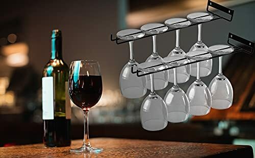 2× Cabinet and Bar Wine Glass Holder Hanging Rack Storage Rail Low Profile - Picture 2 of 9