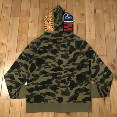 BAPE 1st camo green shark full zip hoodie A Bathing Ape Size XL | eBay