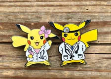Doctor Pikachu Male and Female Pokemon Hard Enamel Pin Set