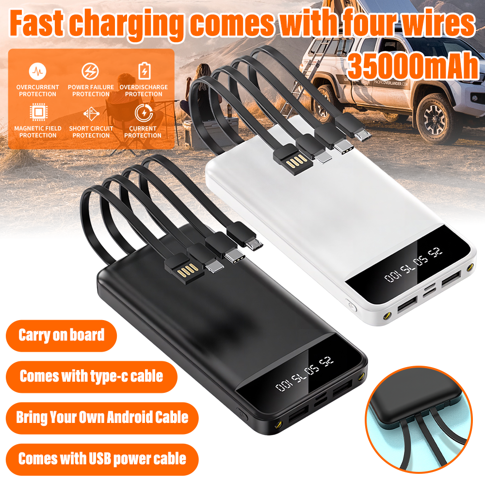 Power Bank with Built 4 Cables 35000mAh Fast Charging Portable External Battery
