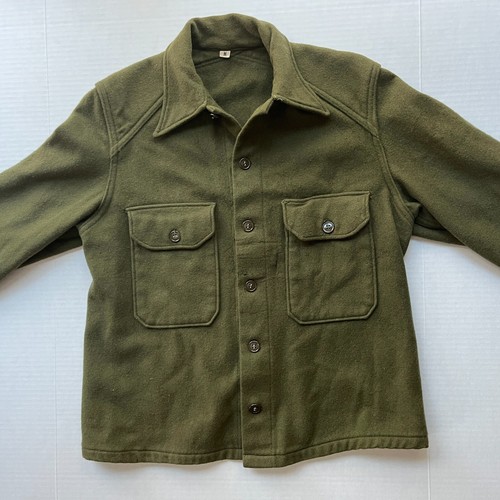 Vintage Wool Military Field Shirt Mens M Olive Green OG 108 Button Flap Pockets - Picture 2 of 13