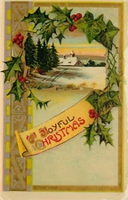 Postcard Christmas Wreath Holly Branch Village Germany Saxony Made C 1910