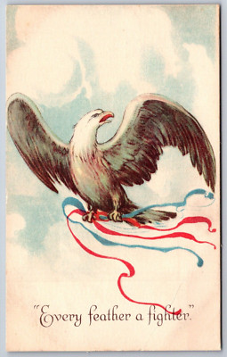 Patriotic~Every Feather A Fighter~American Eagle Flying w/Red White Blue Ribbons