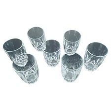 Arcoroc France Glass Tumbler Set of 7 Clear Small Juice Cups 3.75" Tall, 6 oz