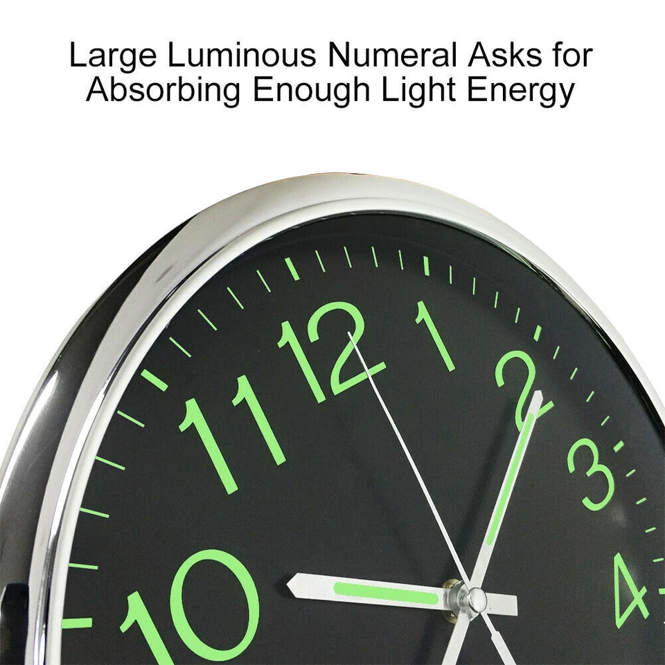 Large 12 inch Modern Battery Wall Clock Luminous Glow Night Light Quartz Silent - Image 4 of 4