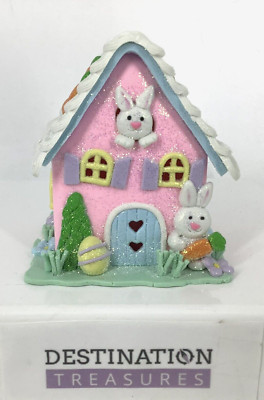 Easter Bunny Rabbit Light Up Small Cookie Candy Looking House Decoration
