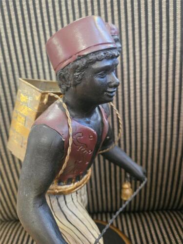 VENETIAN POLYCHROME BLACKAMOOR STATUE 13" BOY WITH MONKEY BIRD CAGE BASKET - Picture 6 of 15