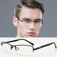 Men Business Fashion Eyeglass Frames Half Rimless Glasses Myopia Rx able