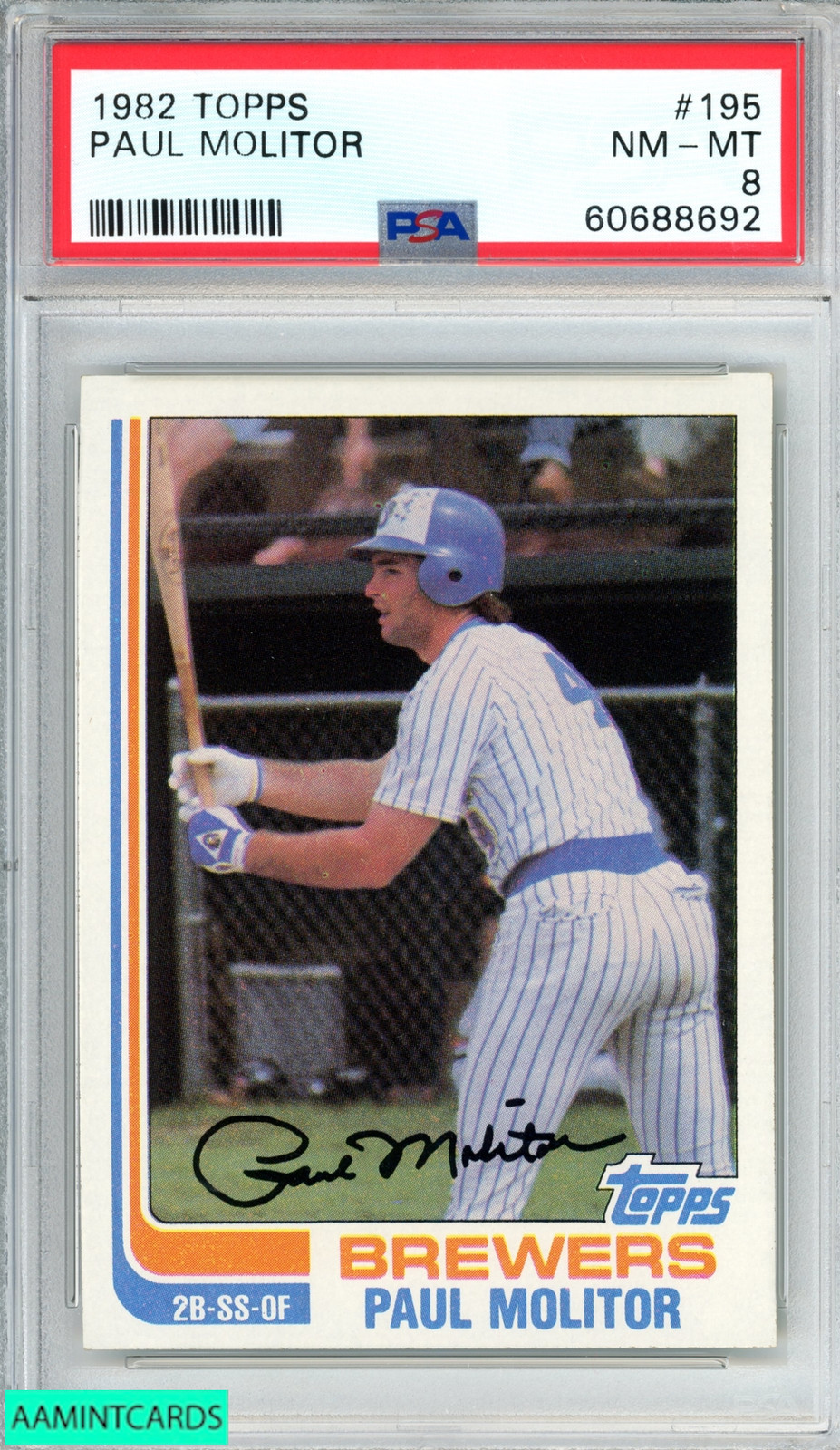 1982 TOPPS PAUL MOLITOR #195 MILWAUKEE BREWERS HOF PSA 8 NM-MT