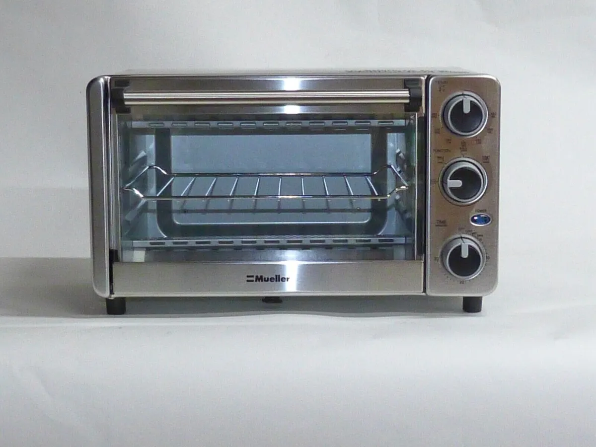 Toaster Oven 4 Slice, Multi-function Stainless Steel Finish with Timer -  Toast - Bake - Broil Settings, Natural Convection - 1100 Watts of Power,  Includes Baking Pan and Rack 