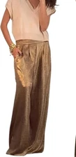 Women's Wide Leg Pants High Waist Straight Long Pant Metallic Patchwork Lounge