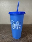 Bath & Body Works Tumbler Blue Plastic Cup with Straw Branded 16oz