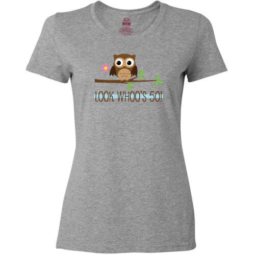Inktastic 50th Birthday Looks Whoos 50 Owl Women's T-Shirt Happy Turning Year