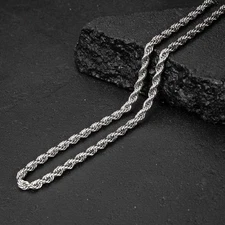 White Gold Plated Solid Heavy 316 Stainless Steel 6MM Twist Rope Chain Necklace