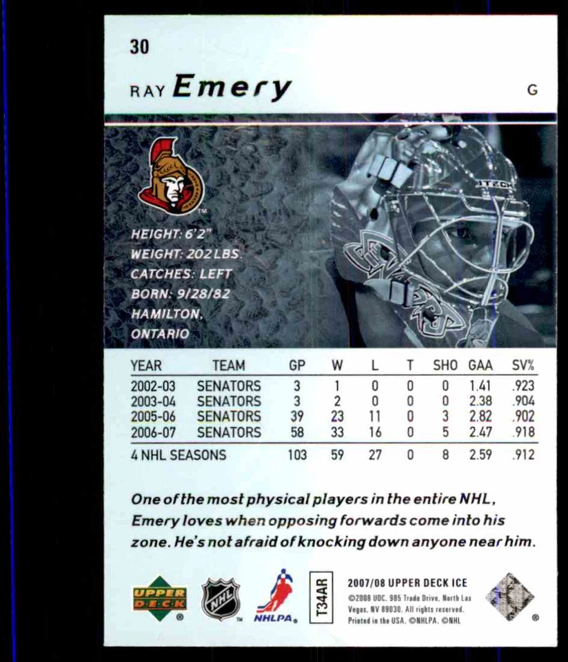 2007-08 UPPER DECK ICE RAY EMERY #30 - Image 2 of 2