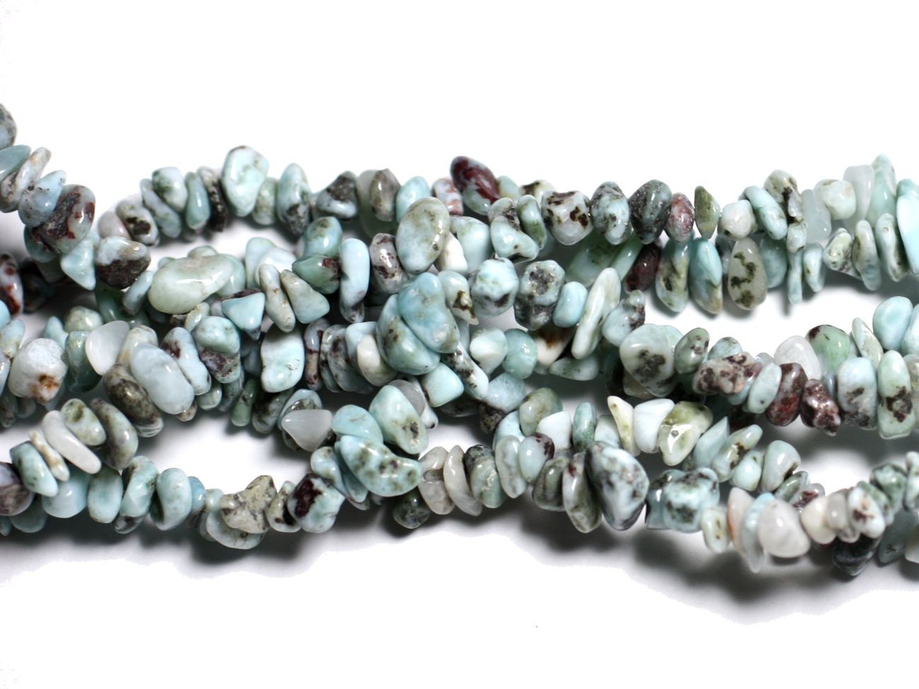 Perles Pierre Larimar bleu turquoise en fil 89cm rocailles chips 5-10mm