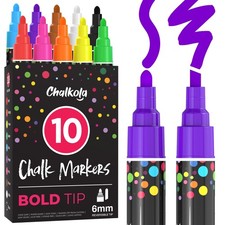 10 Liquid Chalk Markers for Blackboard - 10 pack, 6mm Reversible Tip Chal...