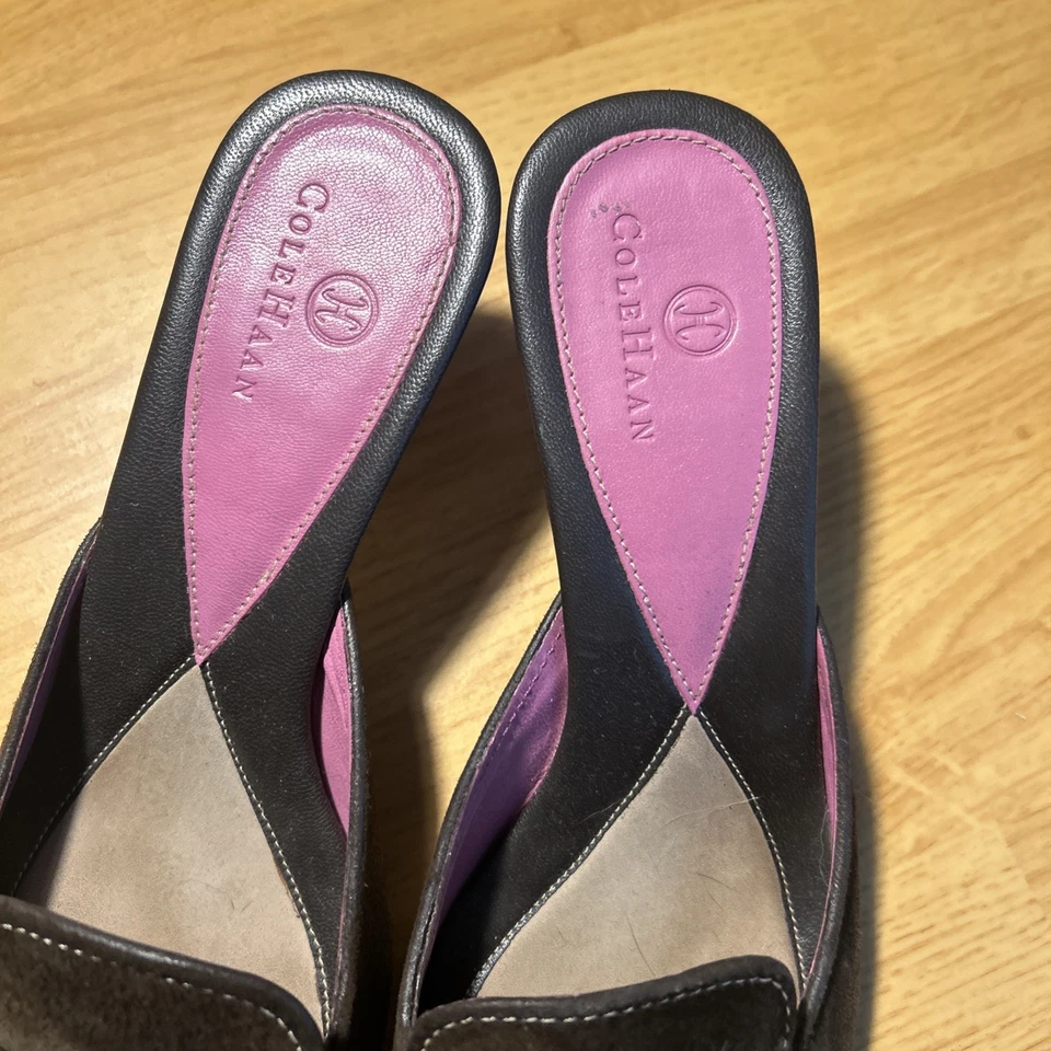 Colehaan 女式 8.5 码棕色麂皮绒高跟鞋巴西制造一脚蹬鞋 — 第 4/4 张图片