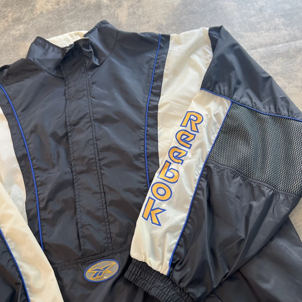 Vintage REEBOK Jacket Men’s XL Black 90s 1/2 Zip Windbreaker - Image 2 of 4