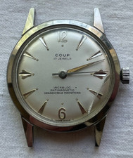 Coup 17j Swiss All Stainless Steel case - vintage mens watch RUNS! - lot0505