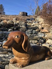 Lg Antique Vintage Primitive Dachshund Wiener Dog Carved Wood Folk Art Sculpture