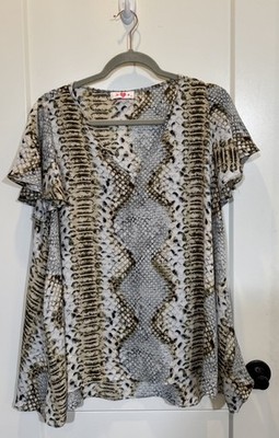 Buddy Love Top Women s Large L Snakeskin Print Short Sleeve V Neck Blouse Flowy