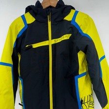 Spyder Boys Challenger Insulated Ski Jacket 12 Black/Yellow/Blue Hooded Coat