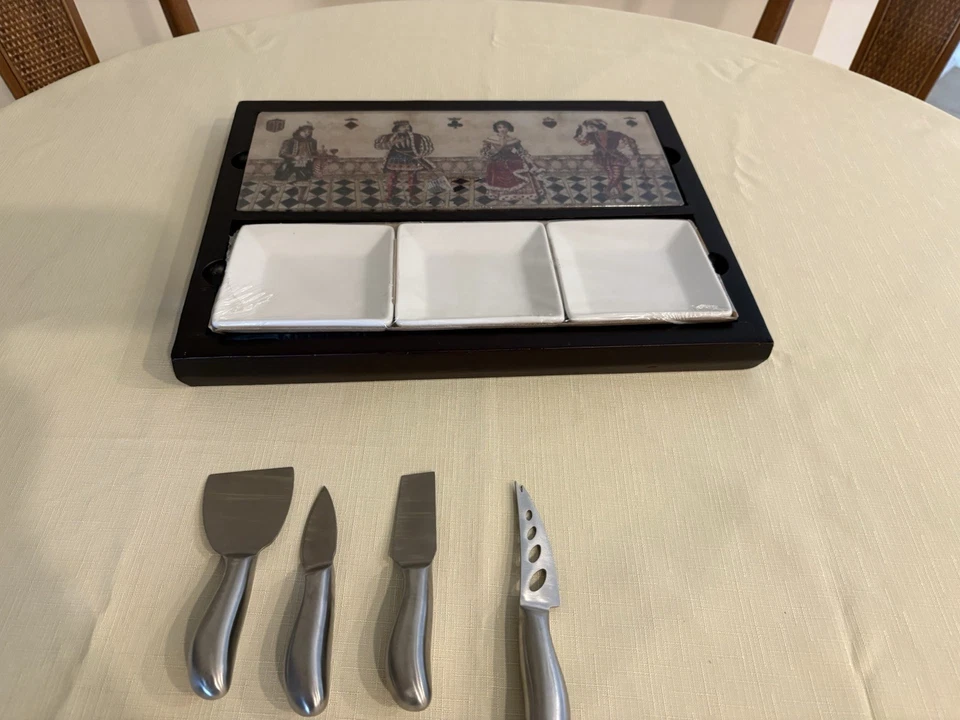 NEW Charcuterie Snack Serving Board Tray Playing Card Suites Glass Wood Ceramic - Image 4 of 4