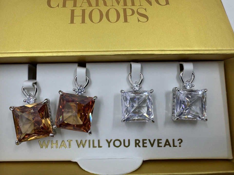 Aros con encanto para fiesta bomba "She Loves A Modern Moment" circonita cúbica y topacio sobre rodio Foto 2 de 4