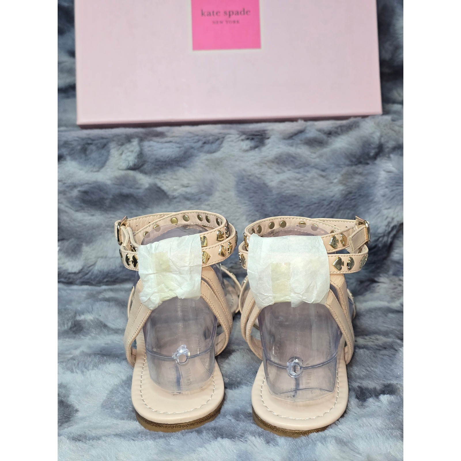 NWB Kate Spade Liz Pale Vellum Metallic Nappa Studded pinkish Sandals 9.5 thumbnail 3
