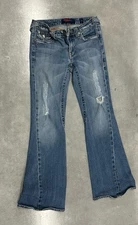 Vigoss Premium Women’s Jeans 3/4 Bootcut Distressed Flap Pockets Medium Wash