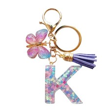 SANLONGXL Cute Initial Letter Keychains for Women Girls Tassel Mini, K-purple
