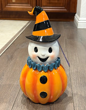 Ghoulish Vintage Inspired Ghost Pumpkin Halloween Figure Resin Decor