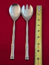 Korea Bamboo Stainless SALAD SERVING FORK & SPOON Flatware Unbranded
