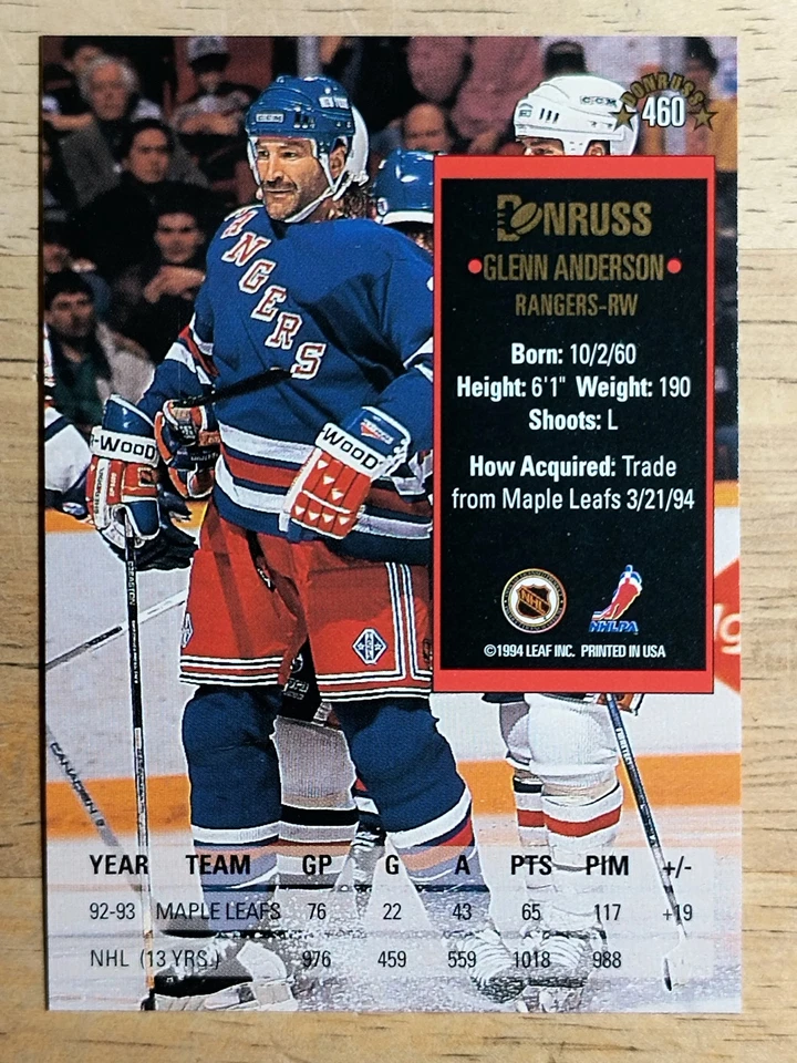 1993-94 Donruss #460 Glenn Anderson - Image 2 of 2