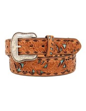 Nocona Western Belt Mens Floral Overlay Buck Stitch Tapered N2414608