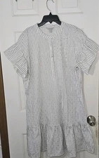 Belle Sky Mini Shift Dress Striped Dotted Silver Metallic Threads Feminine Sz XL
