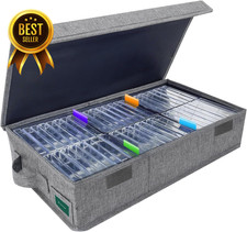 Gray Cassette Tape Storage Box Holder with Lid 48 Capacity 16.34"
