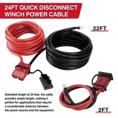 24 FT Quick Disconnect Winch Power Cable-2 Gauge 2 AWG Wiring For Winch Trailer