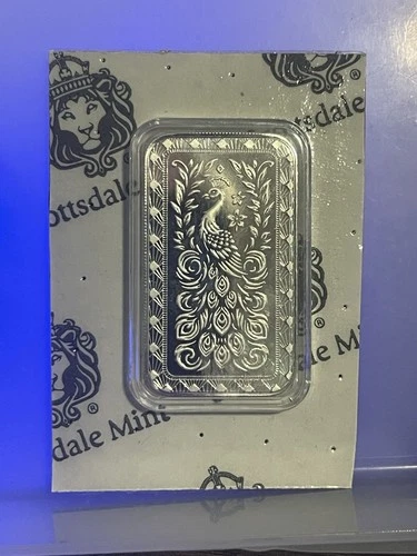 Scottsdale Mint Marquee Peacock Silver Bar  1 oz .9999 Fine Silver Bar